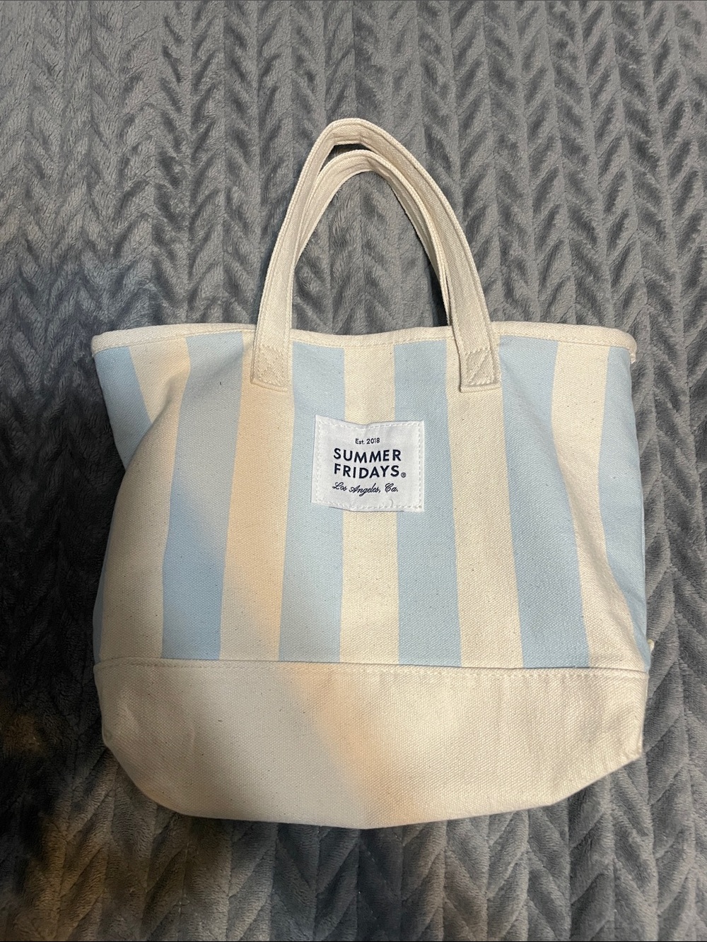 Summer Fridays Blue & Cream Striped Canvas Tote